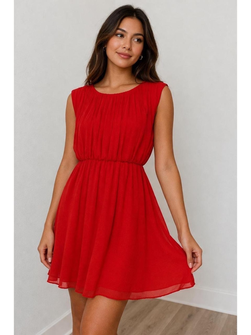Alice + Olivia Vibrant Red Pleated Waist Mini Dress